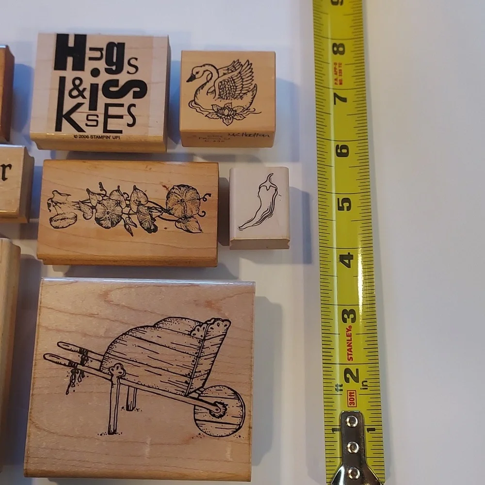Rubber Stamps Set Of 9 Gardening Floral Swan Butterfly Pepper Wedding Hugs Kiss